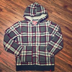 És Men’s Small Zip-Up Plaid Jacket